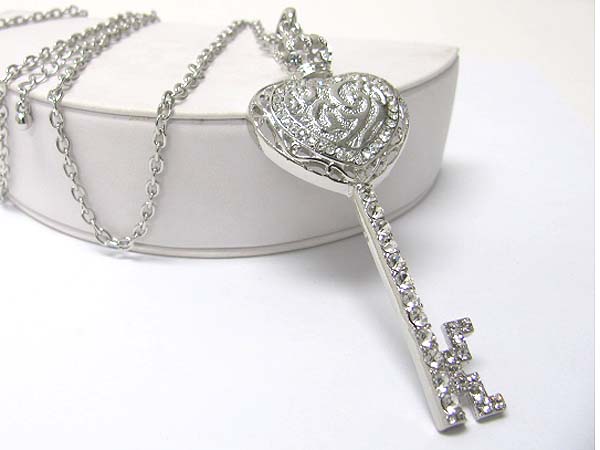 Crystal stud key pendant long necklace