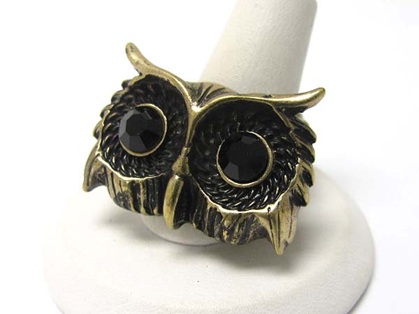 Crystal eye owl stretch ring