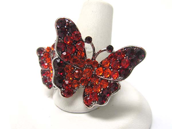 Dual crystal butterfly stretch ring 