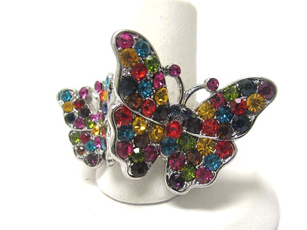 Dual crystal butterfly stretch ring