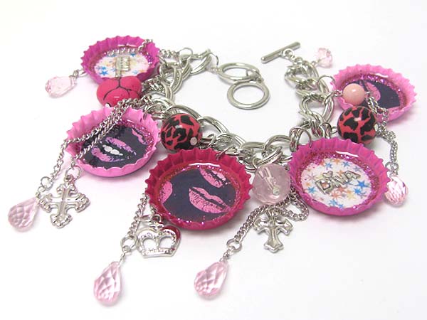 Bottle cap art diva charm bracelet