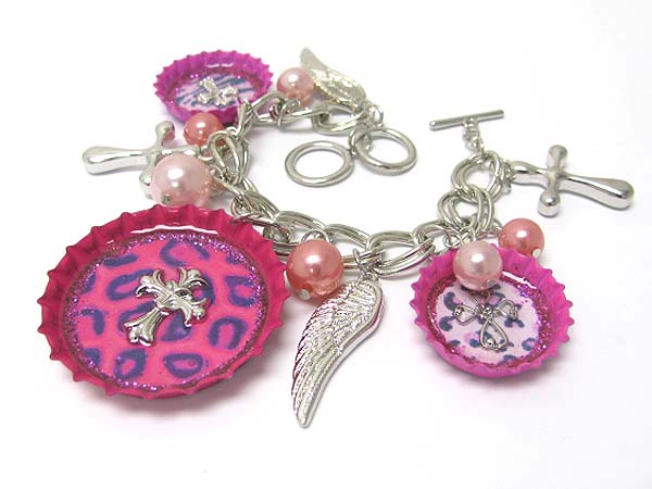 Bottle cap art cross charm bracelet