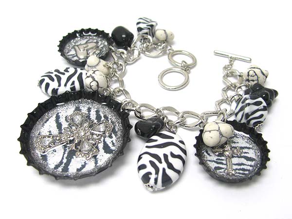 Bottle cap art cross charm bracelet