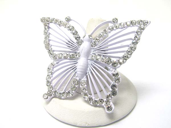 Crystal stud enamel metal large butterfly stretch ring