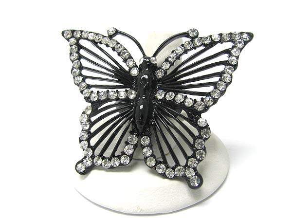 Crystal stud enamel metal large butterfly stretch ring