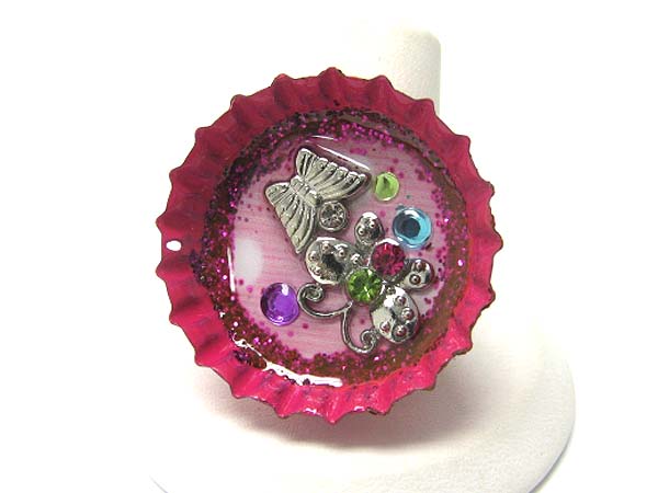 Bottle cap art butterfly deco stretch ring