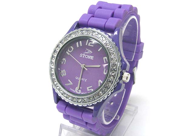 Crystal round color rubber band fashion watch