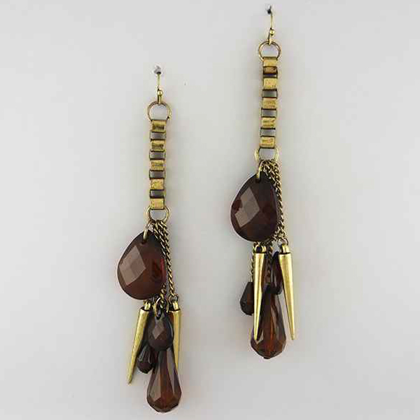 Fashion tub chain drop with multi tear drop glass and multi spikes drop earring 