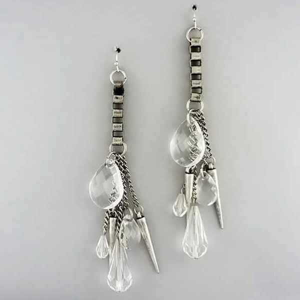 Fashion tub chain drop with multi tear drop glass and multi spikes drop earring 