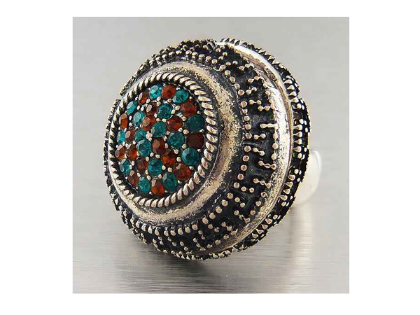 Round puffy metal fashion style crystal on center fashion stretch ring 