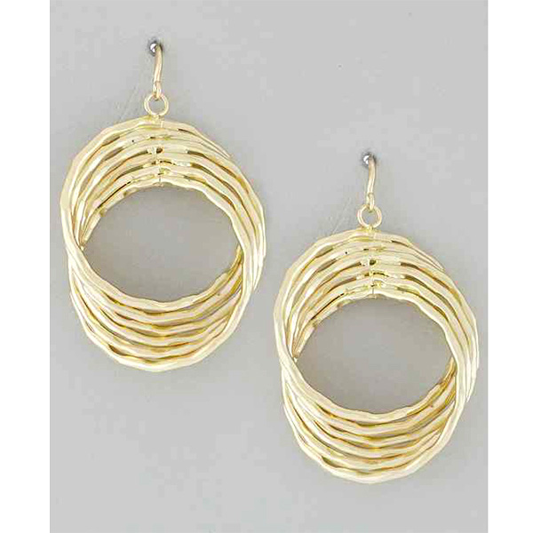 Multi round hammered fashion patern drop earring 