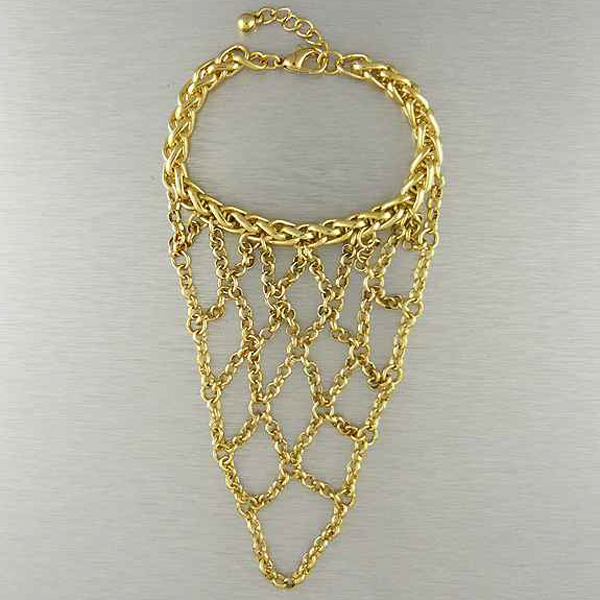 Glam punk rock finger hook metal mesh chain bracelet