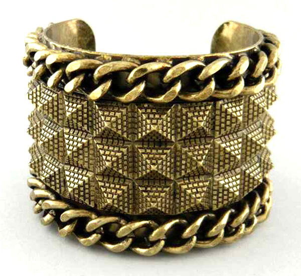 Multi metal fashion spikes and chain fashion hinge bangle