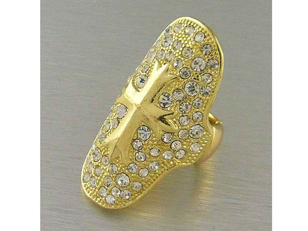 Glam punk rock glam punk rock crystal stud cross long finger stretch ring