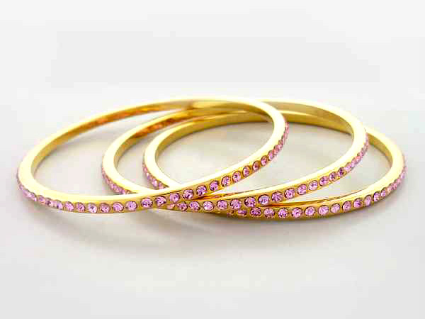 Three piece crystal stud bangle set