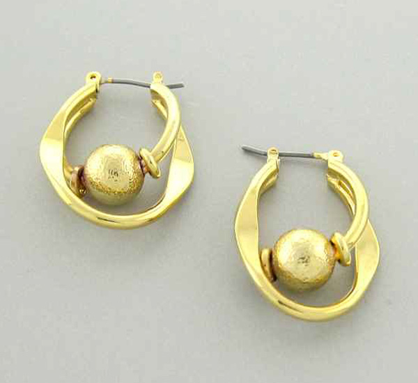 One sandy metal ball and two oval metal fashion hoop earring - hoops