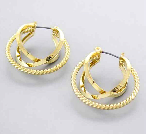 Two metal and one twist metal fashion hoop earring - hoops