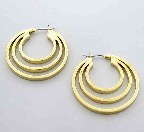 Three round metal patern fashion hoop earring - hoops