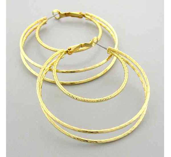 Three textured metal hoop earring - hoops