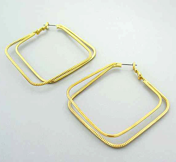 Two textured metal square earring