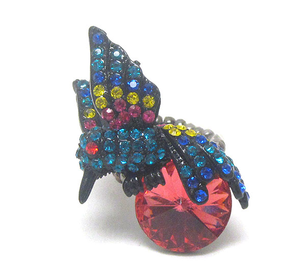 Crystal deco tropical bird stretch ring