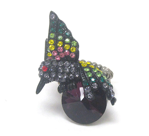 Crystal deco tropical bird stretch ring