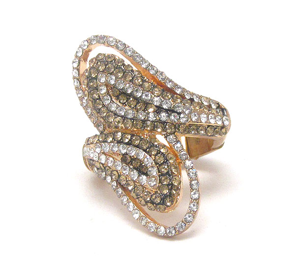 Crystal deco double feather shape stretch ring