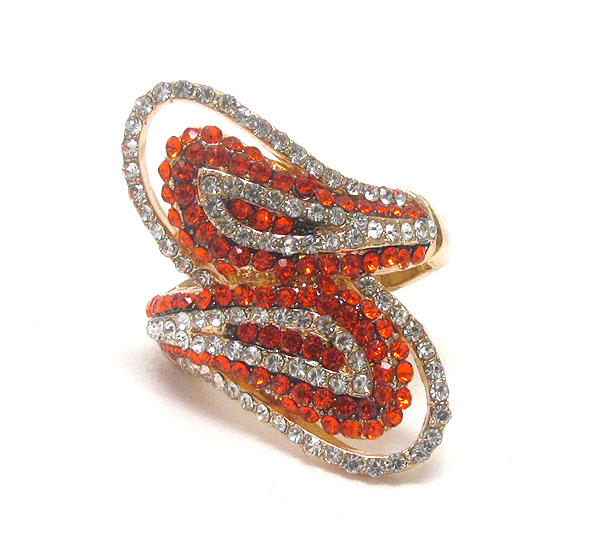 Crystal deco double feather shape stretch ring