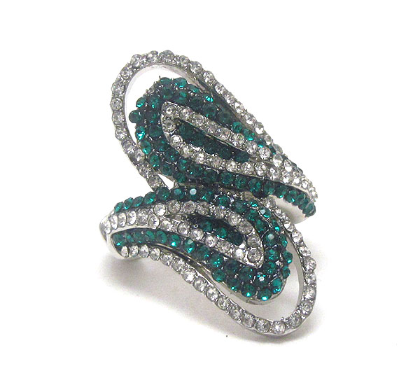 Crystal deco double feather shape stretch ring