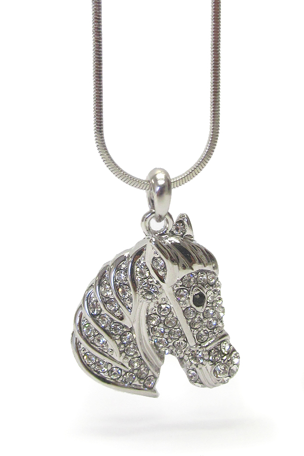 MADE IN KOREA WHITEGOLD PLATING CRYSTAL HORSE HEAD NECKLACE
