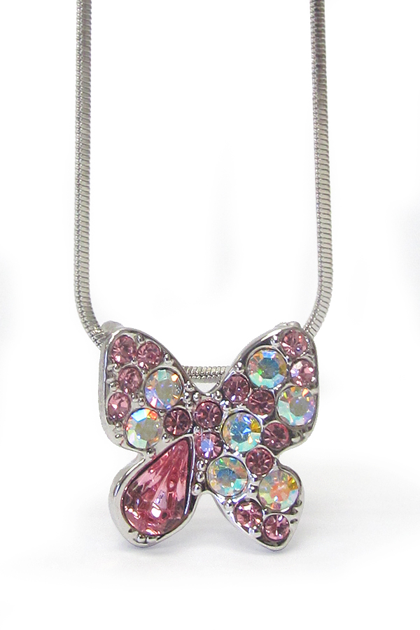 Made in korea whitegold plating crystal bubble butterfly pendant necklace