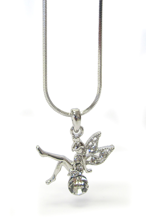 MADE IN KOREA WHITEGOLD PLATING CRYSTAL FAIRY PENDANT NECKLACE