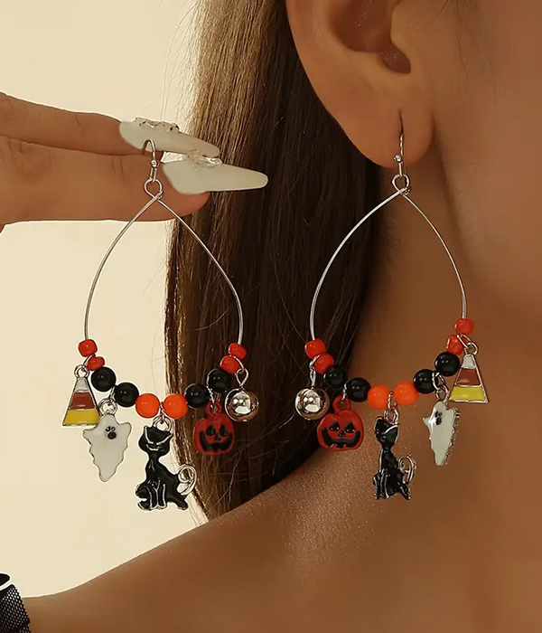 Halloween theme charm dangle wire teardrop hoop earring