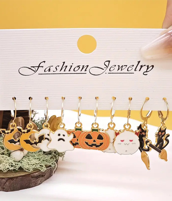 Halloween theme 5 earring set - ghost pumpkin