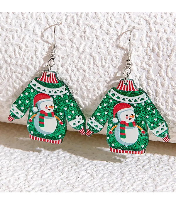 Christmas theme ugly sweater earring - snowman