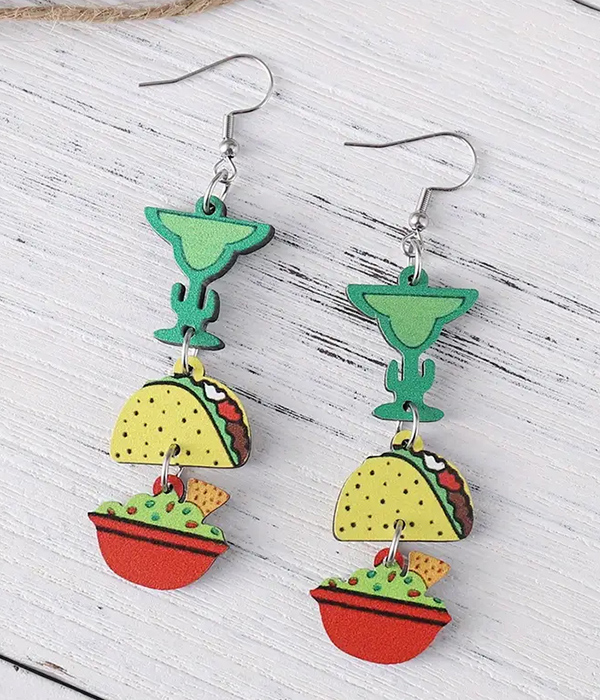 Mexican food theme wood earring - taco