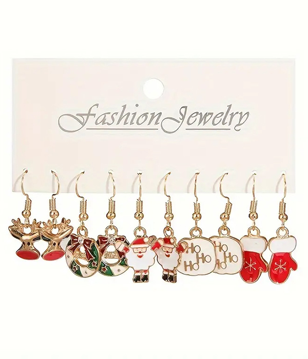 Christmas theme 5 pair earring set