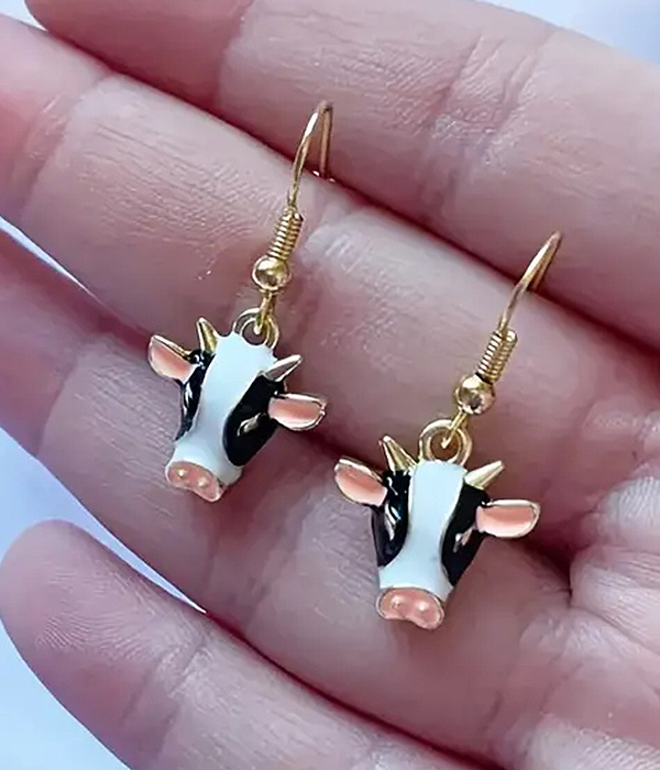 Epoxy cow head earring