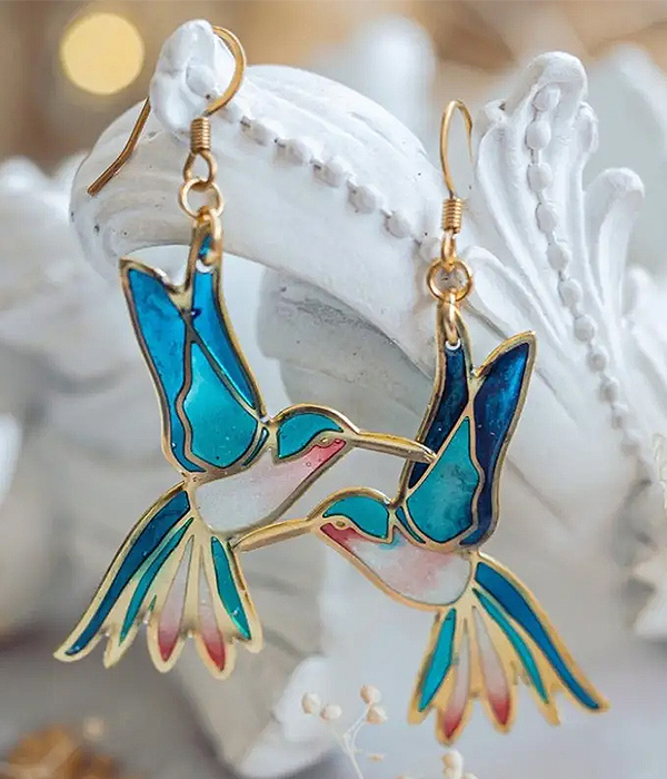 Resin hummingbird earring