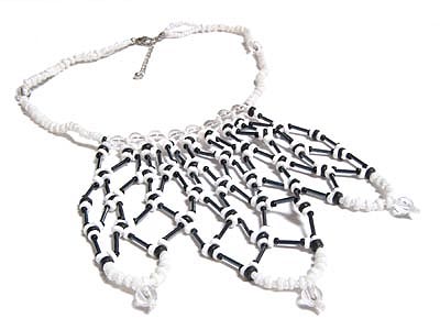 Hand made white litub heishi with glass beads and black coco pukalet ethnic style necklace