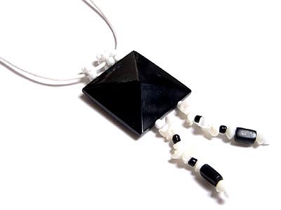 Hand made square shape hone pendant and  buri tube beads and glassbeads necklace