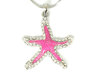 Made in korea whitegold plating crystal and enamel starfish necklace