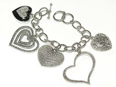 Macarsite look metal heart charm dangle bracelet