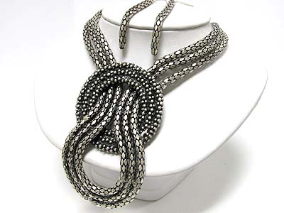 Tirple thick snake chain necklace earring set