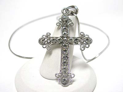 Made in korea whitegold plating crystal cross pendant necklace