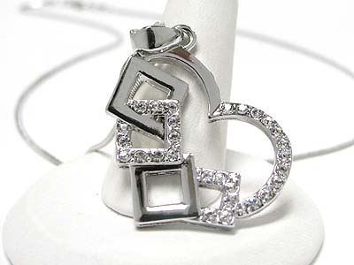 Made in korea whitegold plating crystal box link heart pendant necklace