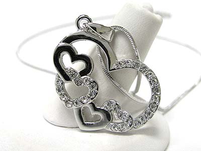 Made in korea whitegold plating crystal heart link heart pendant necklace