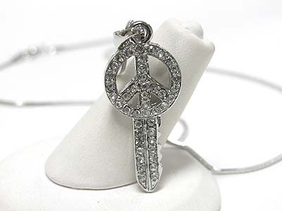 Made in korea whitegold plating crystal peace key pendant necklace