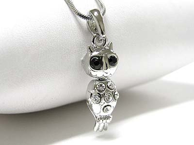 Made in korea whitegold plating crystal owl pendant necklace