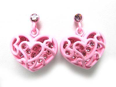 Crystal inside enamel metal heart earring 